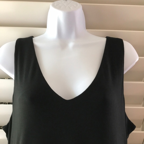 INC black v-neck dress w/kerchief hem, size L - Picture 3 of 7